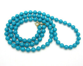 Shiny Blue Beads Necklace Vintage All Metal Coated 25&quot; Flower Hallmark Pretty - £13.48 GBP