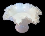 FENTON MILK GLASS SILVER CREST CLEAR RUFFLE EDGE FOOTED FRUIT BOWL 8 1/2&quot; - £20.58 GBP