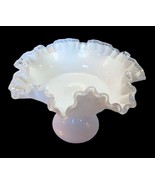 FENTON MILK GLASS SILVER CREST CLEAR RUFFLE EDGE FOOTED FRUIT BOWL 8 1/2&quot; - £20.26 GBP
