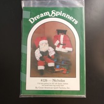 Nicholas Doll Quilt Pattern Dream Spinners 30&quot; Folk Santa w/ Clothes 1986 VTG - £7.69 GBP