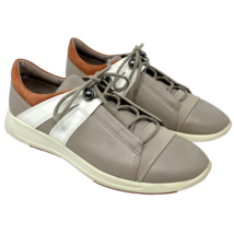 ECCO Women&#39;s Soft Lace Up Leather Sneaker Taupe with Orange Sz 7 - $37.99
