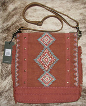 Myra Bag #9270 Embroidered Cotton Canvas, Leather, Fringe 11&quot;x12&quot; Crossbody~ - £35.47 GBP