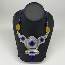 Turkmen Necklace Antique Afghan Tribal Blue Lapis Lazuli V-Neck, Beaded Necklace - £78.09 GBP