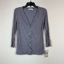 Fever Womens XS Gray Ribbed Button Down Thin Long Sleeve Top NWT BN75 - £15.36 GBP