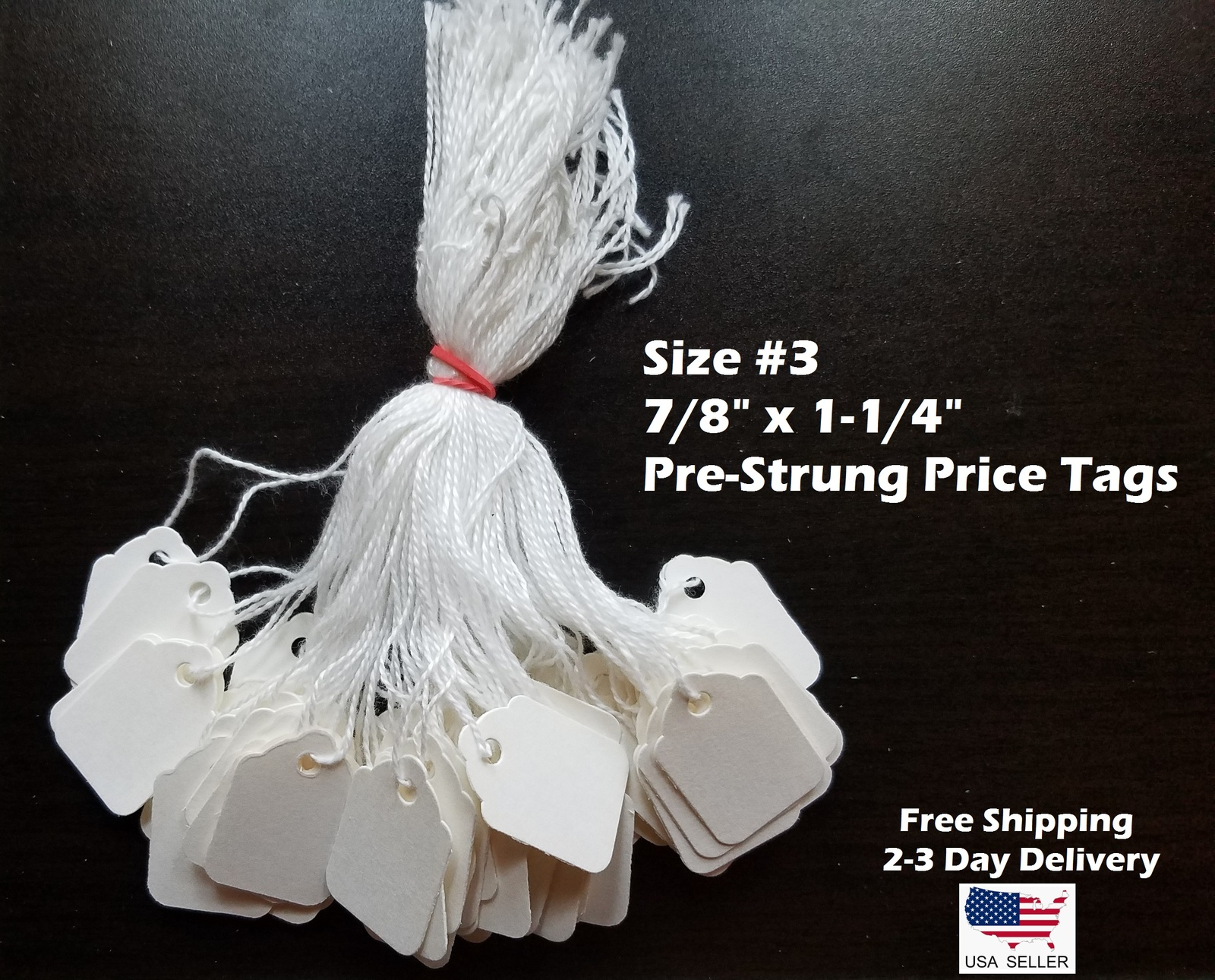 1000 Blank White Merchandise Price Tags with Strings Size #3 Retail Stru... - $19.50