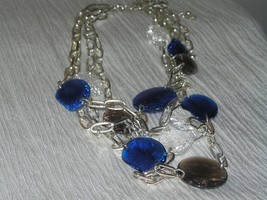 Estate Avon Multistrand Open Silvertone Chain with Crackled Blue Clear Plastic - £9.74 GBP