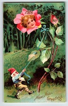 New Year Postcard Fantasy Gnome Flower Faced Baby International Art Unposted 78 - $23.40