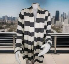 Honey Punch Stitch Fix Open Cardigan Gray Cream Womens M Shawl Elbow Patch - $15.34