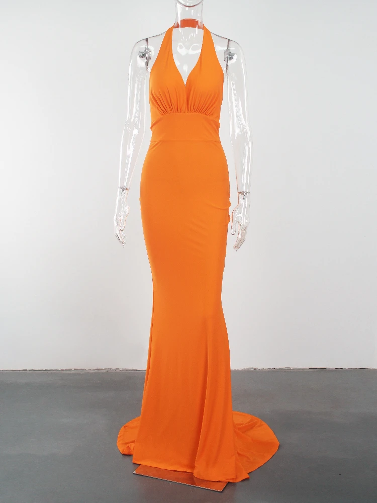 Spring Orange Women Cocktail Prom Neck-mounted  V Neck Open Back age Sleeveless  - $124.00