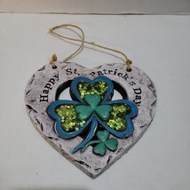 Happy St. Patrick&#39;s Day Door/Wall Hanger Clovers in a Heart Clay/ Stone - £5.39 GBP
