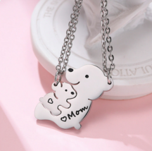 Elegant 316L Stainless Steel Mama &amp; Baby Bear Cute Puzzle Pendant Set - £15.81 GBP