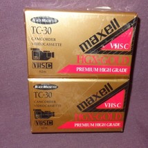 New 2 Pack Maxell TC-30 VHS-C Camcorder Videocassette 62m HGX-Gold - £7.84 GBP