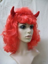 Sexy Red Horned She Devil Wig Demonia Hot Stuff Lil Red Wavy Retro Style... - £9.04 GBP