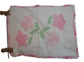 Vintage hand embroidered floral Pink Lace Dresser scarf doily placemat r... - $462.01 MXN
