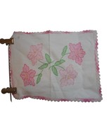 Vintage hand embroidered floral Pink Lace Dresser scarf doily placemat r... - $24.99