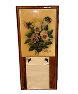 VNTG 80&#39;s Wooden Hanging Notepad Crystal Skelley Flower Drawing Wall Dec... - $33.84 CAD