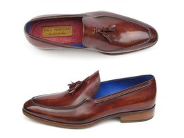 Paul Parkman Mens Shoes Loafer Brown Antiqued Tassel Slip-On Handmade 073-BRD - £319.82 GBP