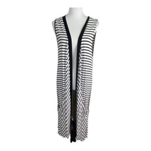 Chicos Women Shirt Duster Adult Size 2=Large Black White Striped Pockets Stretch - £20.35 GBP