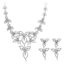 Cubic Zirconia &amp; Silver-Plated Flower Necklace &amp; Drop Earrings - £15.30 GBP
