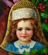 Victorian Christmas Postcard Blue Eyed Girl Bell 1480 Germany 1912 Gary Indiana - £24.66 GBP