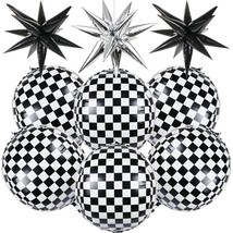 6 Pcs Race Car Checkered Balloons 3 Pcs Explosion Pointed Star Foil Balloons For - £14.99 GBP