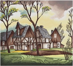 American House Cross Stitch thunderstorm pattern pdf - Minimalist embroi... - $15.99