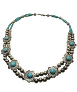 Stunning Vintage Navajo Turquoise and Sterling Silver 925 Necklace 20” - £335.74 GBP
