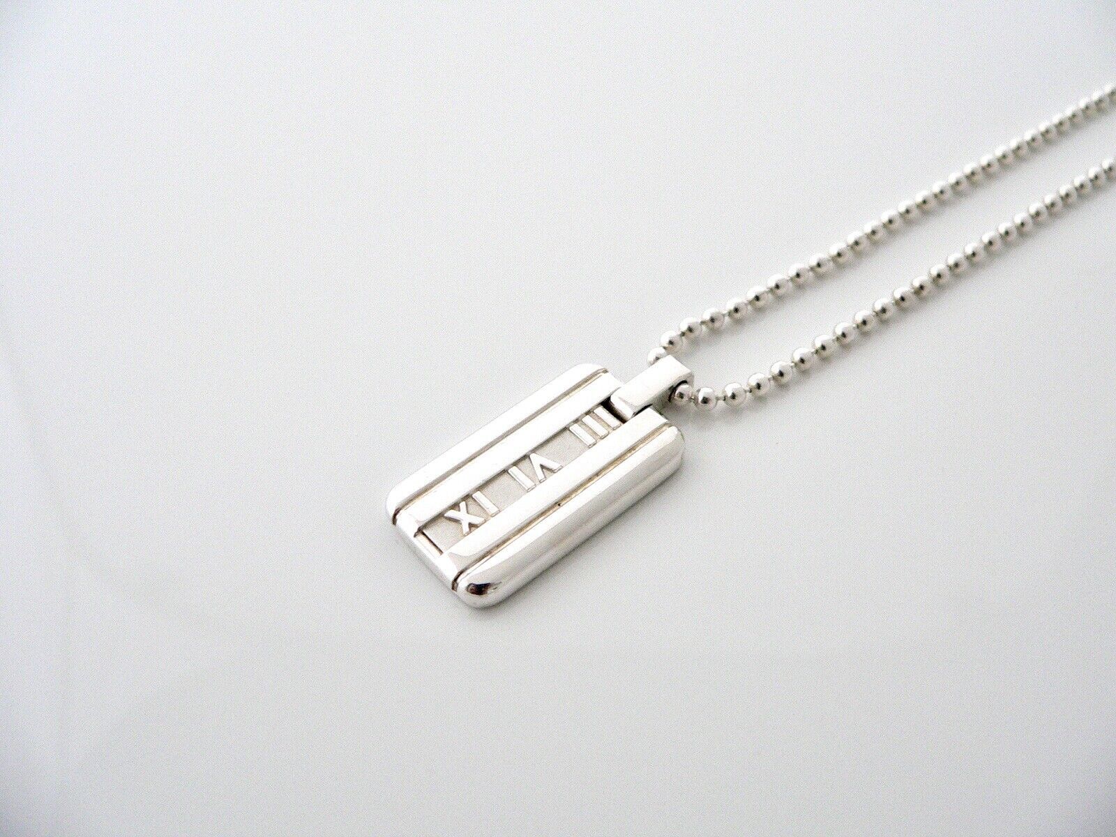 Tiffany & Co Silver Atlas Dog Tag Bar Beaded Necklace Pendant Chain Gift Love - $328.00
