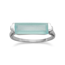 925 Sterling Silver Green Chalcedony Bar Promise Ring 14K White Gold Plated Band - £81.29 GBP