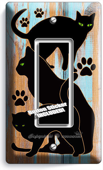 BLACK CATS RUSTIC PAINT WOOD SINGLE GFCI LIGHT SWITCH WALL PLATE ROOM HOME DECOR