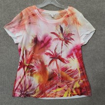 Chicos Embellished Blouse Top Womens 2 L Pink Palms Beach Short Sleeve - £19.65 GBP