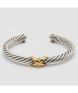 David Yurman Sterling Silver 925 Twist Cable - 14K Gold X Station Dome B... - $742.47