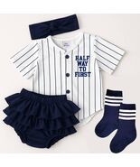 Girls Personalized Half Birthday Baseball Outfit: Navy Pinstripe Jersey - $40.00