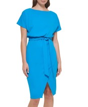 KENSIE Blouson Wrap Dress Cool Blue Size 12 $98 - $38.61