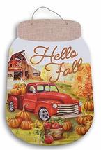 Glitter Autumn Jar-Shaped Pumpkins &#39;&#39;Hello Fall&#39;&#39; Hanging Sign with Burlap Embel - £7.93 GBP