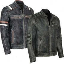  Men&#39;s Vintage Biker Retro Motorcycle Cafe Racer  Distressed Leather COAT/Jacket - £100.47 GBP