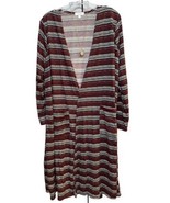NWT LuLaRoe Large Black Maroon Gray White Striped Sarah Long Cardigan - $41.57