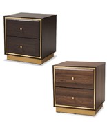 Dark or Walnut Brown Wood and Gold 2-Drawer Nightstand Mid-Century Trans... - $157.21 CAD