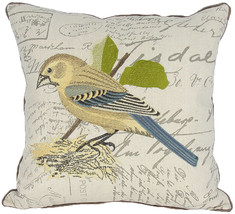 18&quot;x18&quot; Beige and Brown Bird Linen Blend Bird Print Zippered Pillow - £50.87 GBP