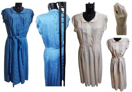 Dress Woman Summer Polka Dot Sleeveless Classic Blue Pink Beige Unlined Vintage - £47.64 GBP
