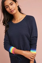 Sundry Rainbow-Trimmed Pullover Size 1 Small Blue Rainbow cuffs Sweatshirt - £25.64 GBP