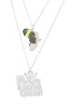 2 Pcs Rhinestone Crowned Black Queen &amp; Africa Pendant Silver Chain Necklaces - £30.55 GBP