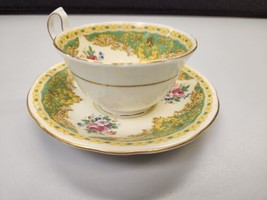 Aynsley Vintage Green Floral Tea Cup &amp; Saucer With Gold Gilding Trim - £38.10 GBP