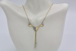 Fine 14K Two Tone Gold Diamond Cut Triple Butterfly Dangle Bead Necklace 18&quot; L - £174.46 GBP