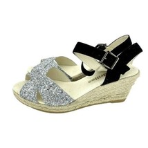 ESPADRILLES Boem Wedge Sandals Silver Glitter Black Suede Sz 42 US 11.5 ... - £61.27 GBP