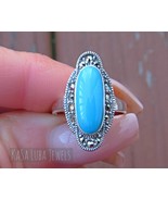 Sterling Silver Marcasite Ring: Simulated Turquoise Statement Ring - $1,192.49 MXN