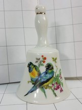 Porcelain White Ceramic Bell With 2 Parakeets around green leafs &amp;flowers  #238 - £5.61 GBP