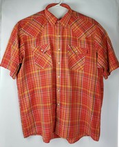 Saddle King Western Vtg Orange Plaid Pearl Snap Short Sleeve Shirt Neck 17 1/2&quot; - £29.37 GBP