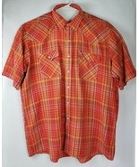 SADDLE KING WESTERN Vtg Orange Plaid Pearl Snap Short Sleeve Shirt Neck ... - £29.80 GBP