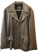 Vintage 60s 70s Le Chevron Brown Leather Jacket Coat, Size 46-Very Cool! - £78.45 GBP
